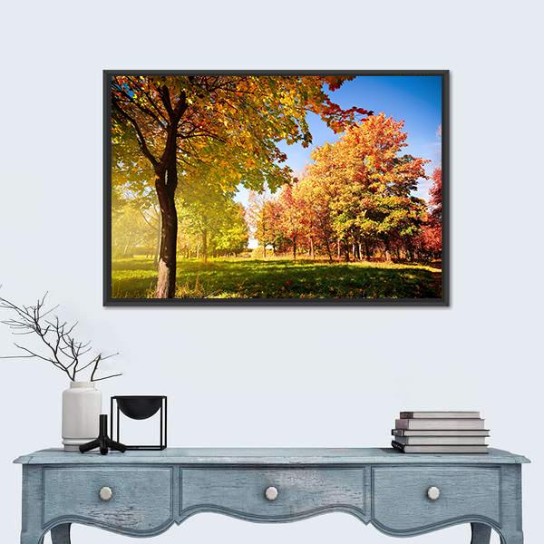Park View In Autumn Canvas Wall Art-1 Piece-Floating Frame-24" x 16"-Tiaracle