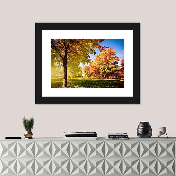 Park View In Autumn Canvas Wall Art-1 Piece-Framed Print-20" x 16"-Tiaracle