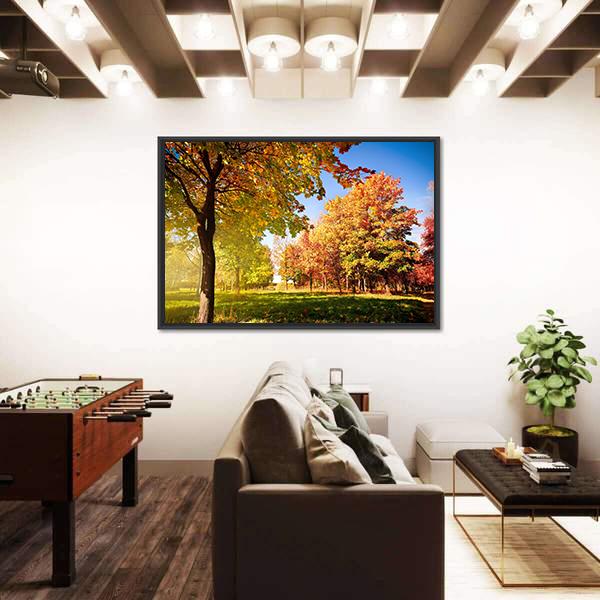 Park View In Autumn Canvas Wall Art-3 Horizontal-Gallery Wrap-25" x 16"-Tiaracle