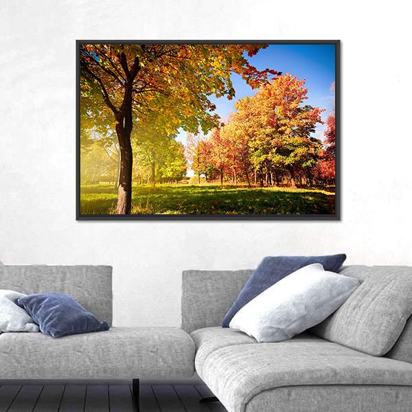Park View In Autumn Canvas Wall Art-3 Horizontal-Gallery Wrap-25" x 16"-Tiaracle