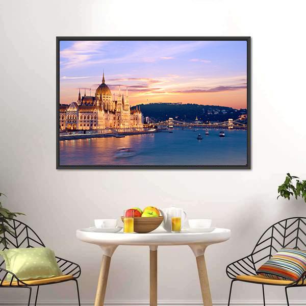Parliament &amp; Danube River Canvas Wall Art-1 Piece-Floating Frame-24" x 16"-Tiaracle