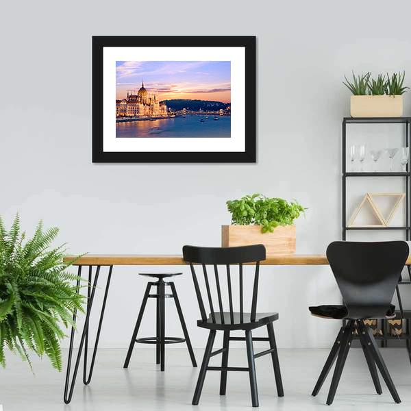 Parliament & Danube River Canvas Wall Art-3 Horizontal-Gallery Wrap-25" x 16"-Tiaracle