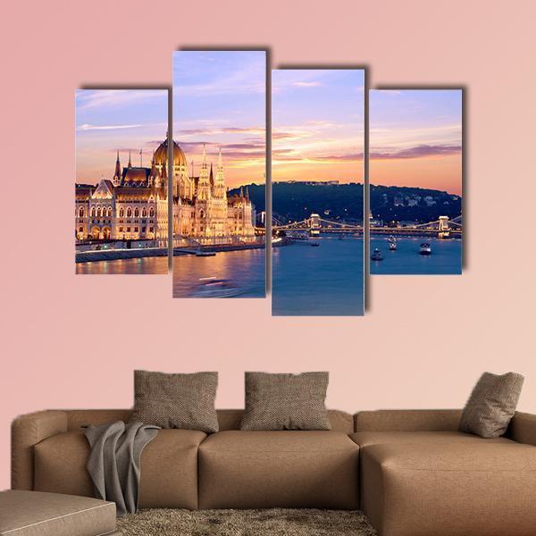 Parliament &amp; Danube River Canvas Wall Art-4 Pop-Gallery Wrap-50" x 32"-Tiaracle