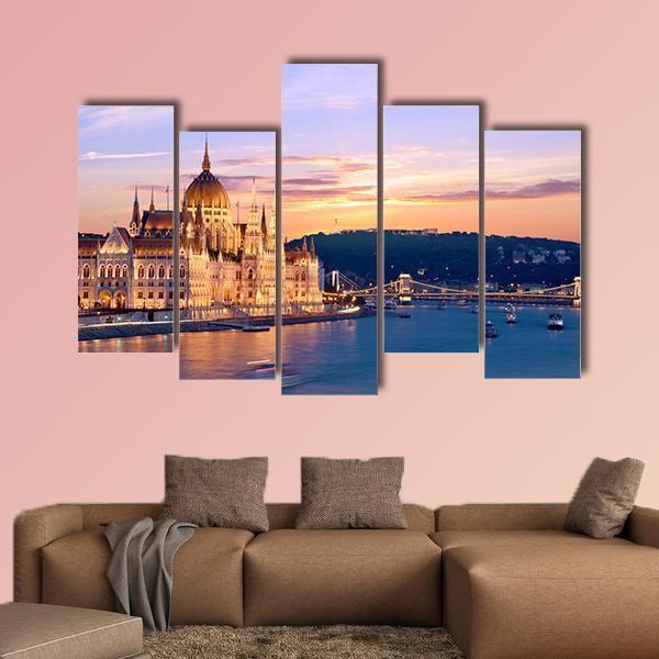 Parliament & Danube River Canvas Wall Art-5 Pop-Gallery Wrap-47" x 32"-Tiaracle