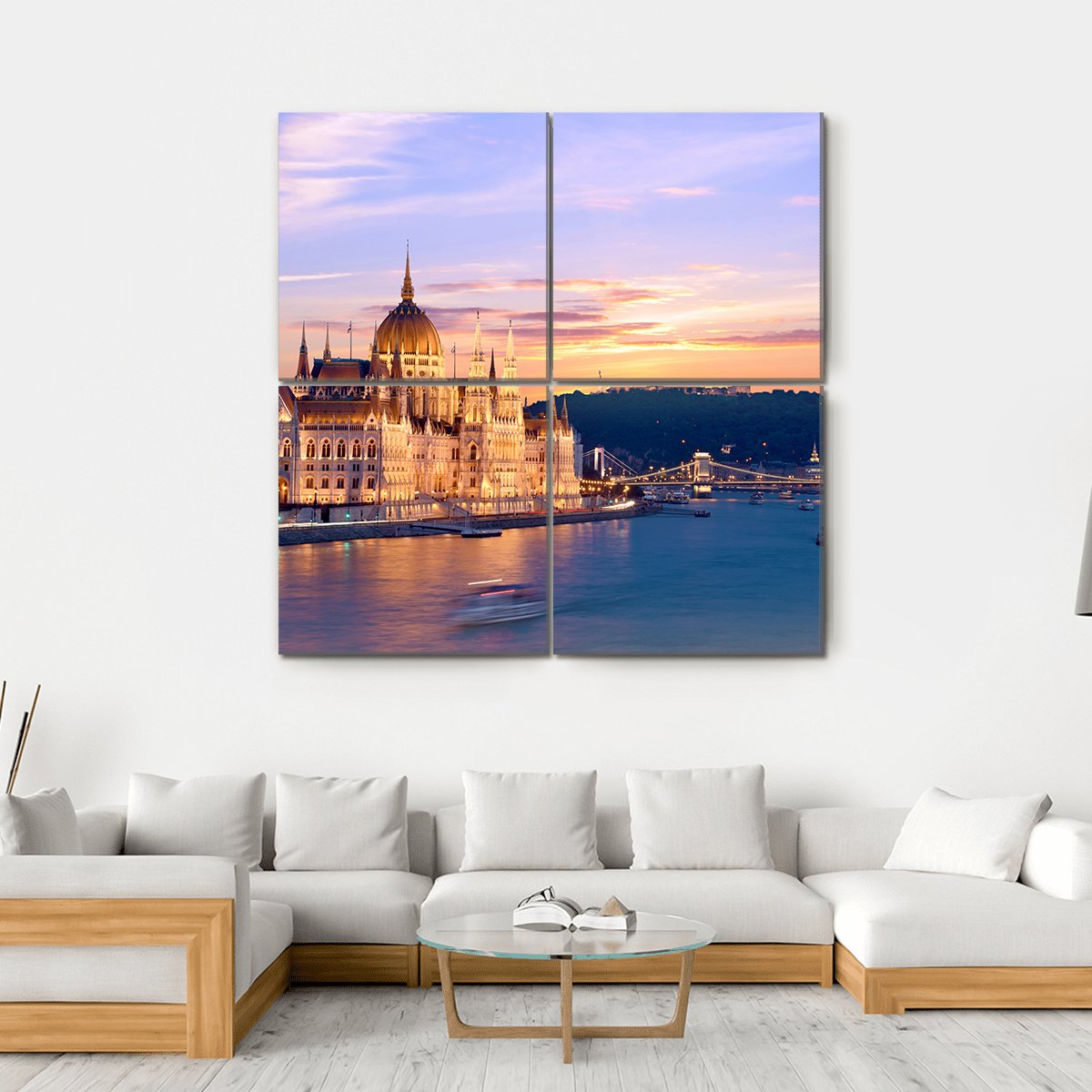 Parliament &amp; Danube River Canvas Wall Art-4 Square-Gallery Wrap-17" x 17"-Tiaracle