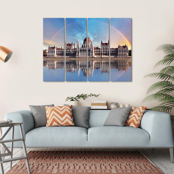 Parliament In Danube Canvas Wall Art-4 Horizontal-Gallery Wrap-34" x 24"-Tiaracle