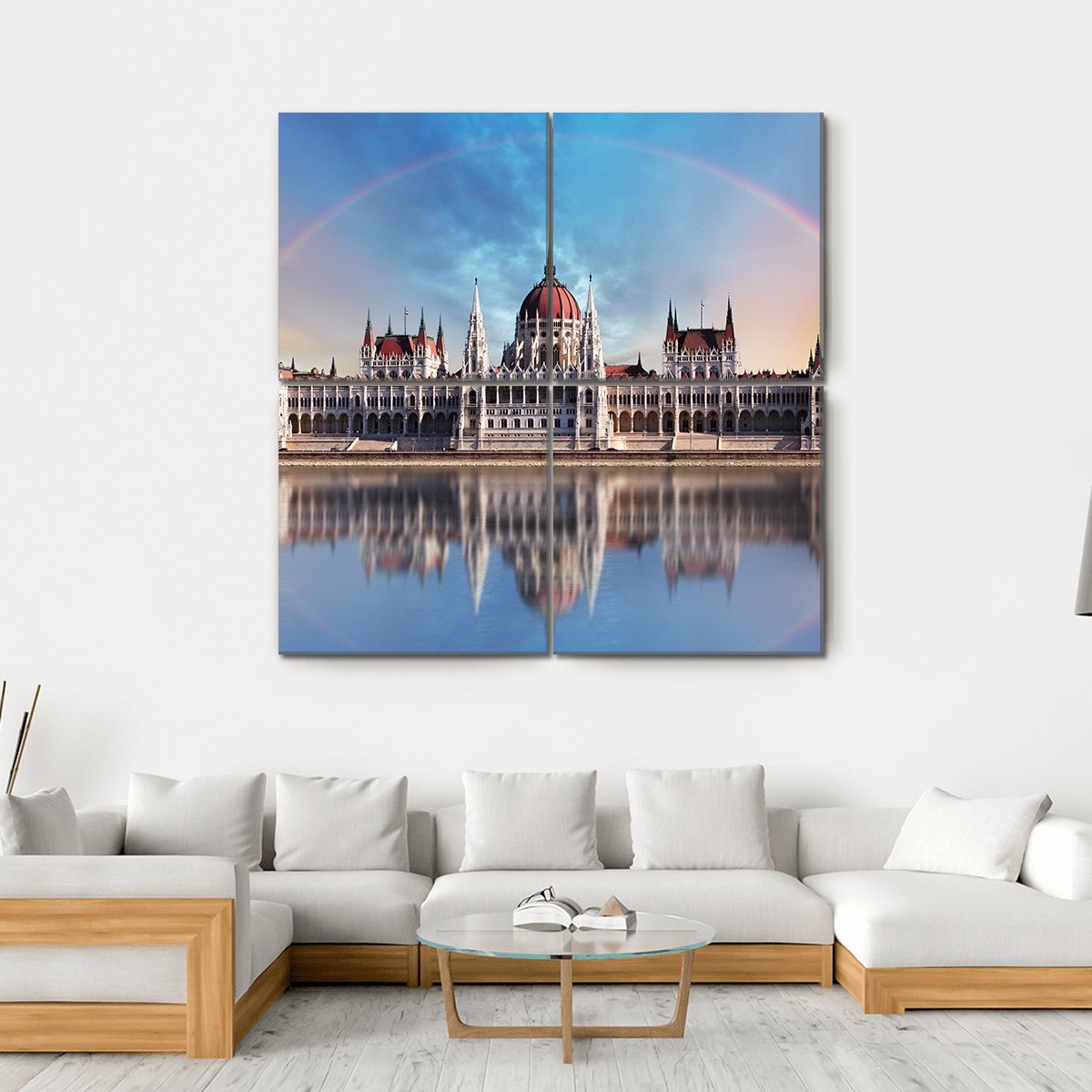 Parliament In Danube Canvas Wall Art-4 Square-Gallery Wrap-17" x 17"-Tiaracle
