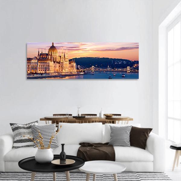 Parliament &amp; Danube River Panoramic Canvas Wall Art-1 Piece-36" x 12"-Tiaracle