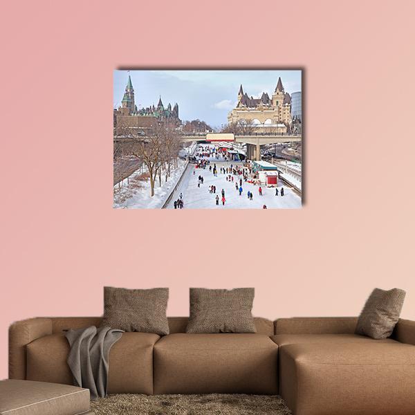 Parliament Of Canada In Winter Canvas Wall Art-5 Pop-Gallery Wrap-47" x 32"-Tiaracle