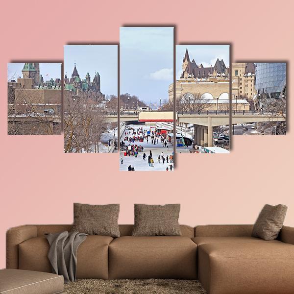 Parliament Of Canada In Winter Canvas Wall Art-5 Star-Gallery Wrap-62" x 32"-Tiaracle