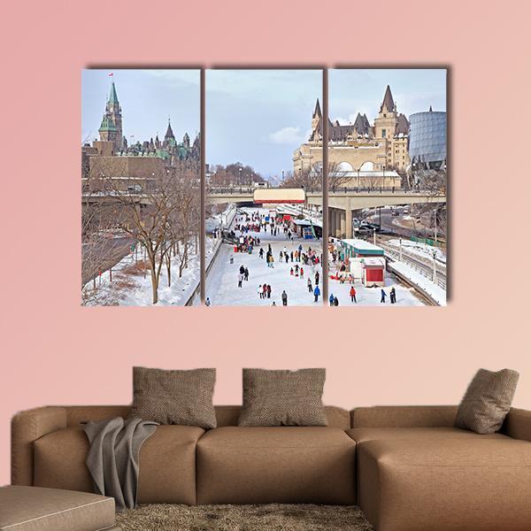 Parliament Of Canada In Winter Canvas Wall Art-3 Horizontal-Gallery Wrap-37" x 24"-Tiaracle