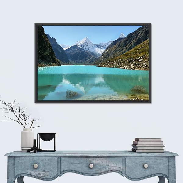 Paron Lake And Pyramid Peak Canvas Wall Art-1 Piece-Floating Frame-24" x 16"-Tiaracle