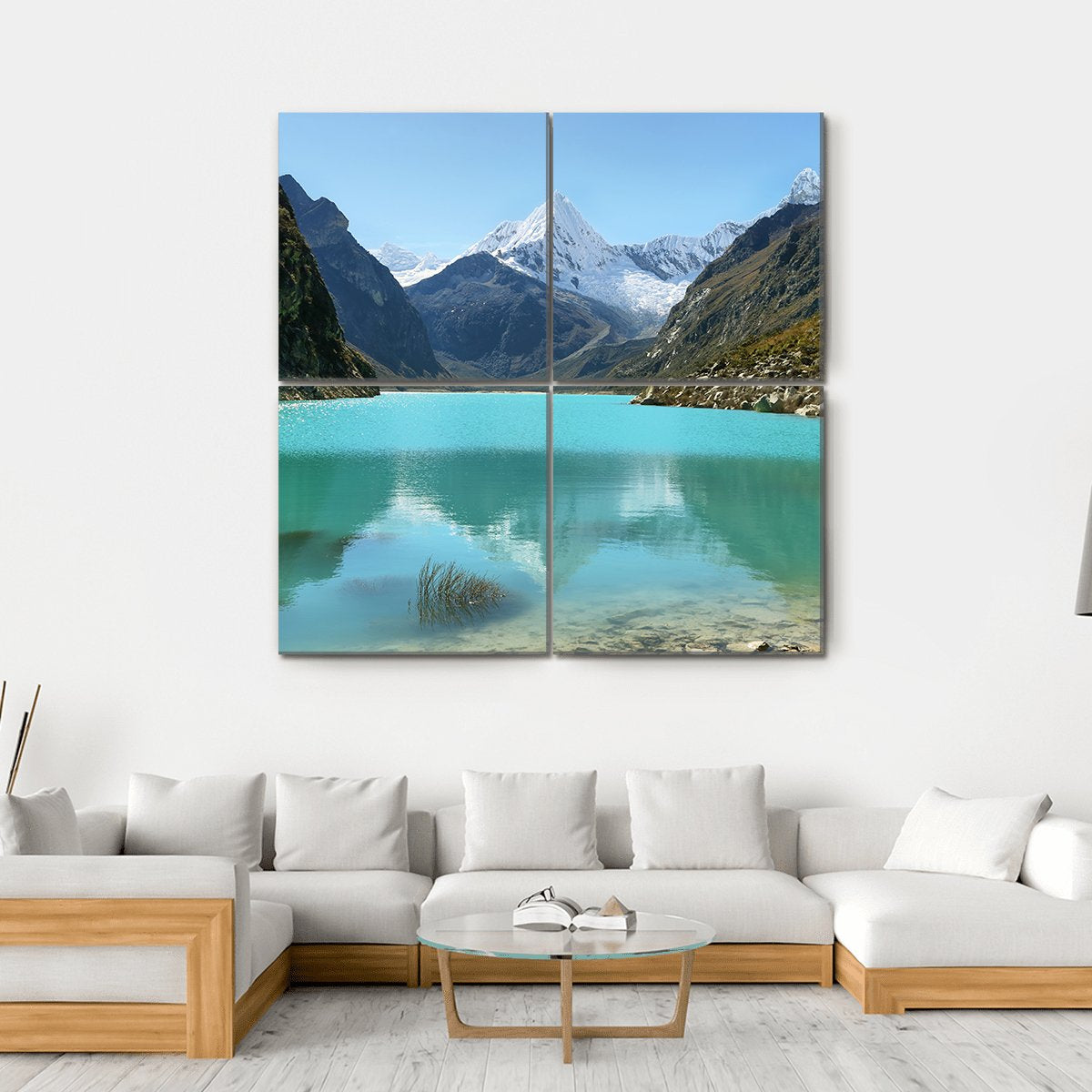 Paron Lake And Pyramid Peak Canvas Wall Art-4 Square-Gallery Wrap-17" x 17"-Tiaracle