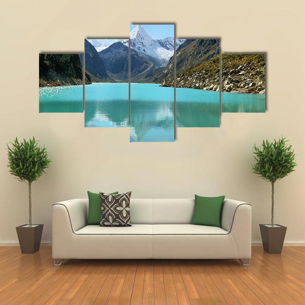 Paron Lake And Pyramid Peak Canvas Wall Art-4 Pop-Gallery Wrap-50" x 32"-Tiaracle