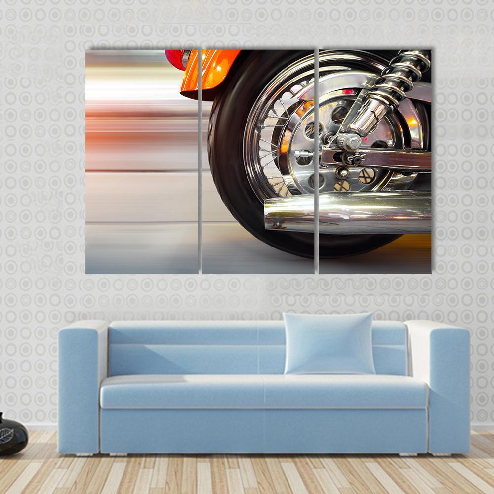 Part Of A Luxury Motorcycle With Blurry Asphalt Road Canvas Wall Art-3 Horizontal-Gallery Wrap-37" x 24"-Tiaracle