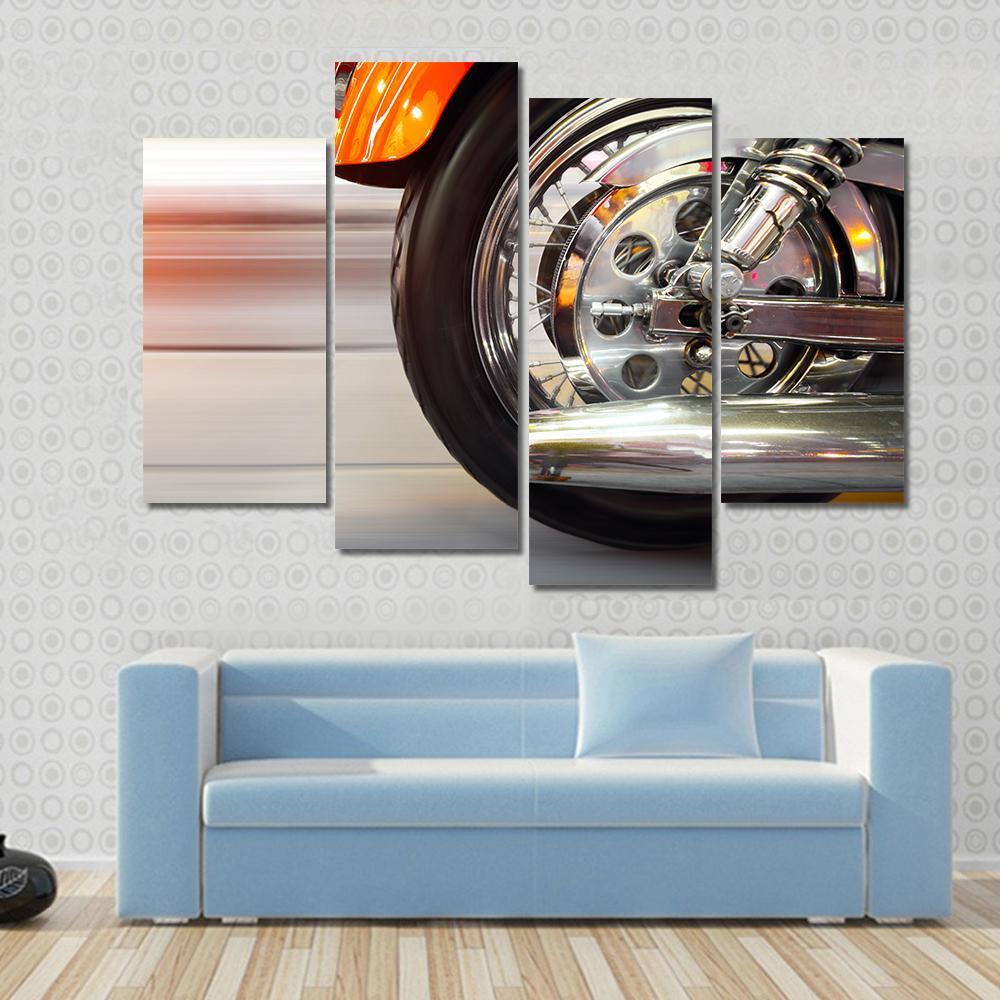Part Of A Luxury Motorcycle With Blurry Asphalt Road Canvas Wall Art-4 Pop-Gallery Wrap-50" x 32"-Tiaracle