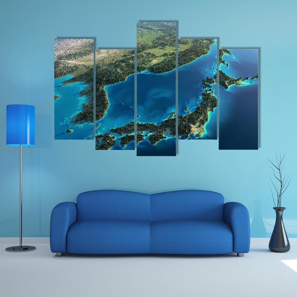 Part Of Asia And The Japanese Sea Canvas Wall Art-5 Pop-Gallery Wrap-47" x 32"-Tiaracle