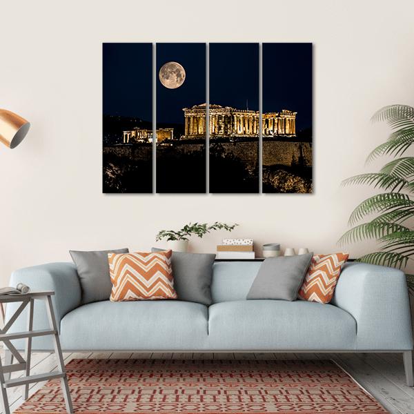 Parthenon Of Athens At Night In Greece Canvas Wall Art-4 Horizontal-Gallery Wrap-34" x 24"-Tiaracle