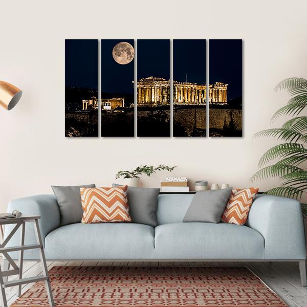 Parthenon Of Athens At Night In Greece Canvas Wall Art-5 Horizontal-Gallery Wrap-22" x 12"-Tiaracle