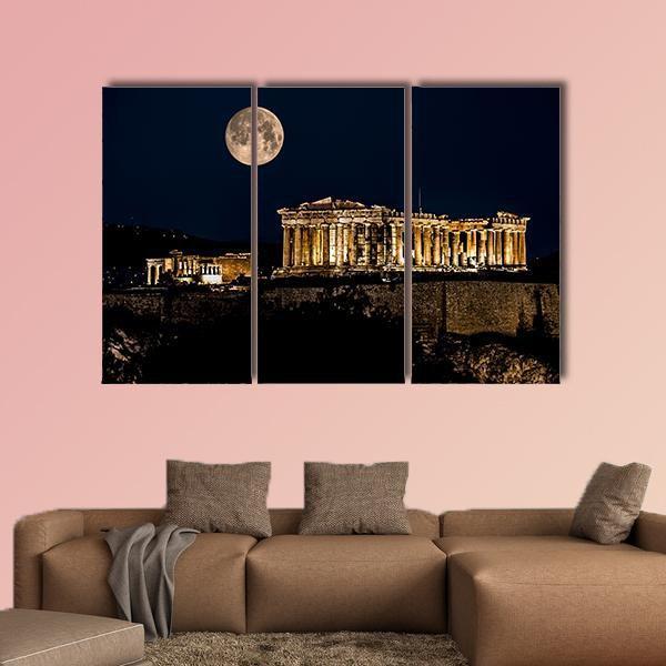 Parthenon Of Athens At Night In Greece Canvas Wall Art-3 Horizontal-Gallery Wrap-37" x 24"-Tiaracle