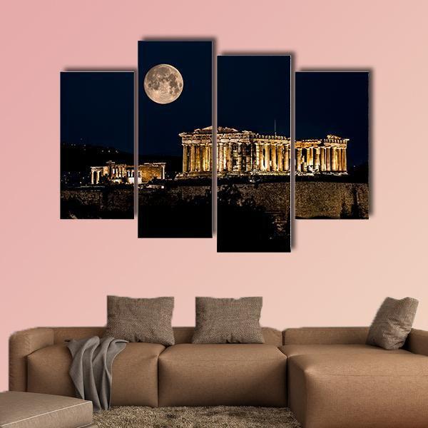 Parthenon Of Athens At Night In Greece Canvas Wall Art-4 Pop-Gallery Wrap-50" x 32"-Tiaracle