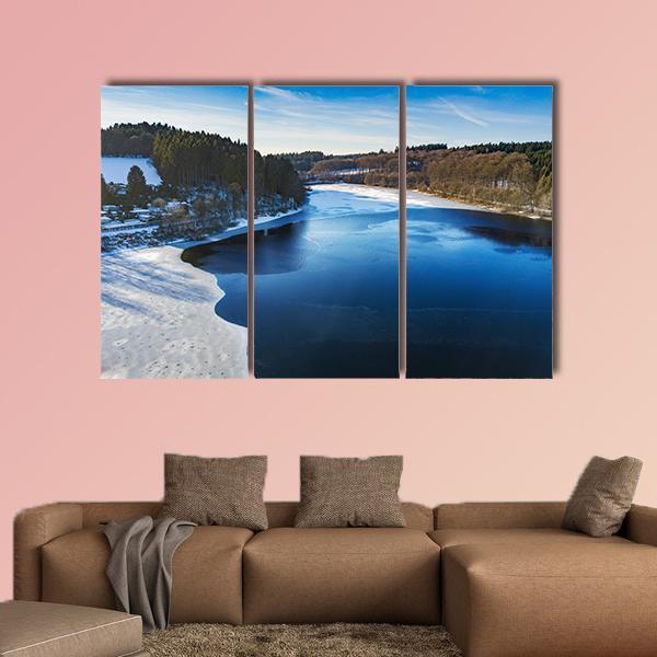 Partially Frozen Lingese Dam In Winter Canvas Wall Art-3 Horizontal-Gallery Wrap-25" x 16"-Tiaracle