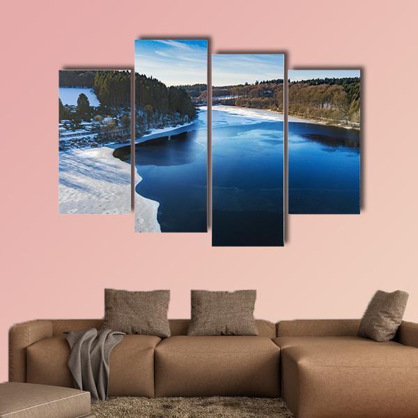 Partially Frozen Lingese Dam In Winter Canvas Wall Art-4 Pop-Gallery Wrap-50" x 32"-Tiaracle