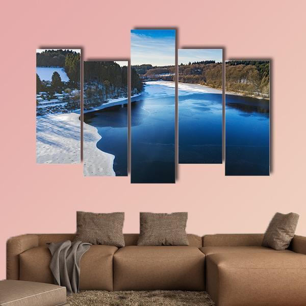 Partially Frozen Lingese Dam In Winter Canvas Wall Art-5 Pop-Gallery Wrap-47" x 32"-Tiaracle