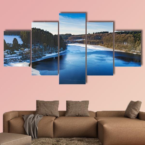 Partially Frozen Lingese Dam In Winter Canvas Wall Art-5 Star-Gallery Wrap-62" x 32"-Tiaracle