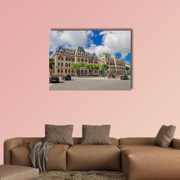 Paseo Colon Avenue in Buenos Aires Canvas Wall Art in gray, beige and blue, single panel hung on a wall