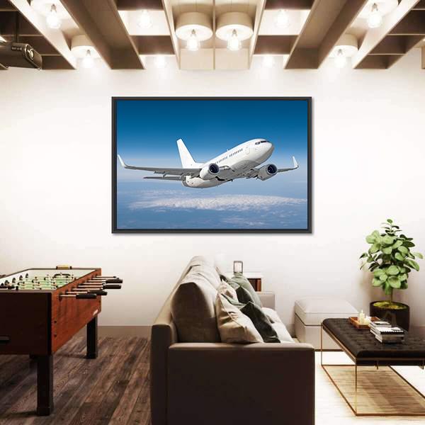Passenger Airplane Flying Canvas Wall Art-1 Piece-Floating Frame-24" x 16"-Tiaracle