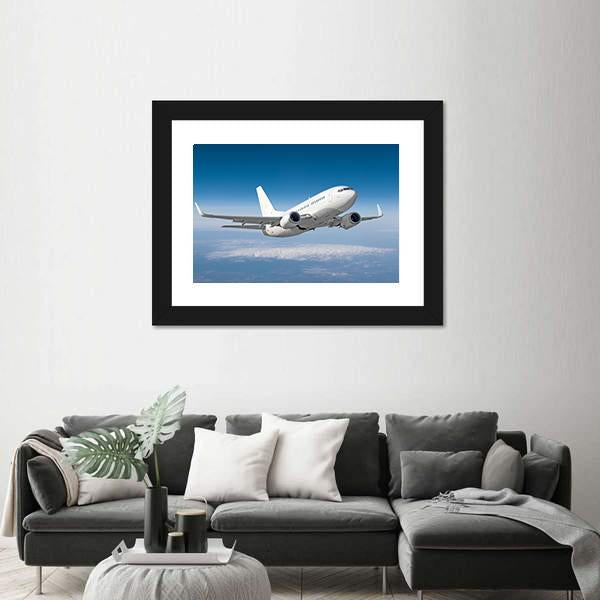 Passenger Airplane Flying Canvas Wall Art-1 Piece-Framed Print-20" x 16"-Tiaracle