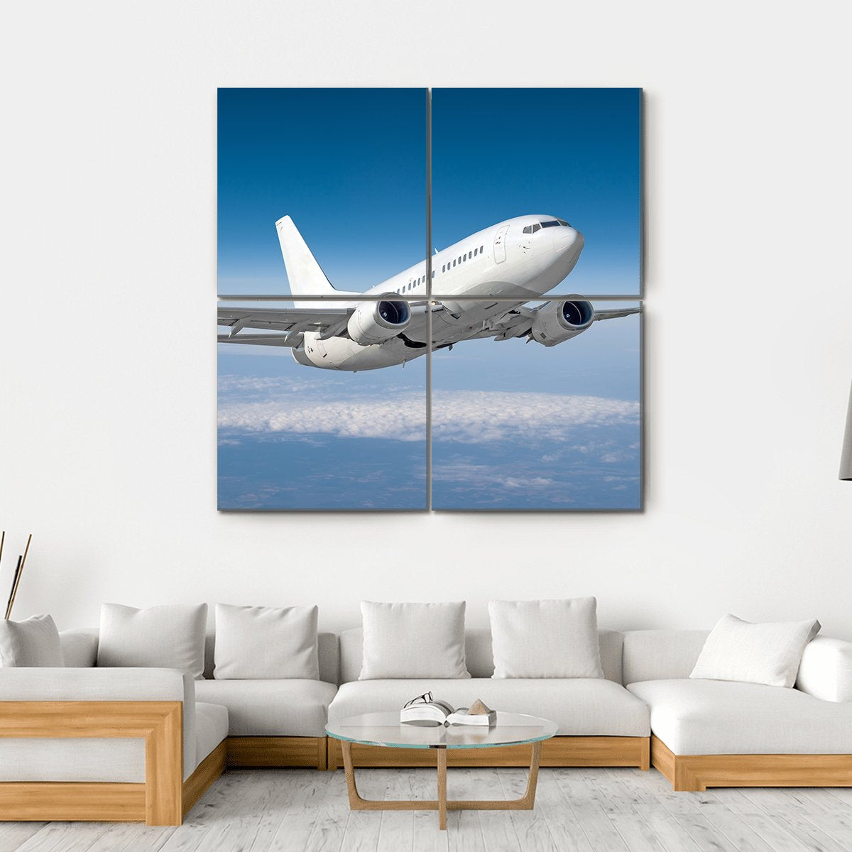 Passenger Airplane Flying Canvas Wall Art-4 Square-Gallery Wrap-17" x 17"-Tiaracle