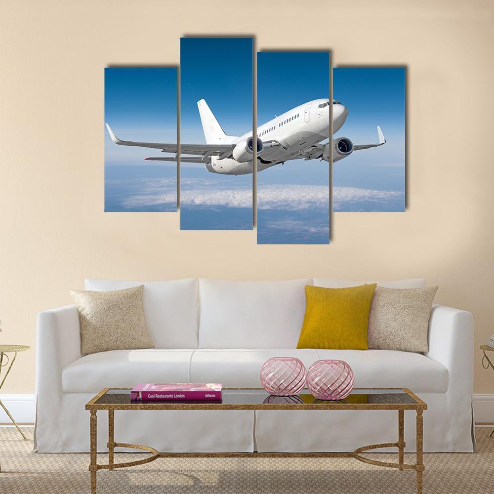 Passenger Airplane Flying Canvas Wall Art-4 Pop-Gallery Wrap-50" x 32"-Tiaracle