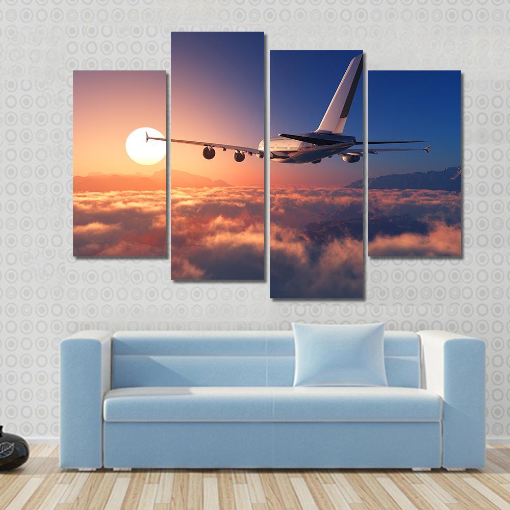 Passenger Plane Above The Clouds Canvas Wall Art-4 Pop-Gallery Wrap-50" x 32"-Tiaracle