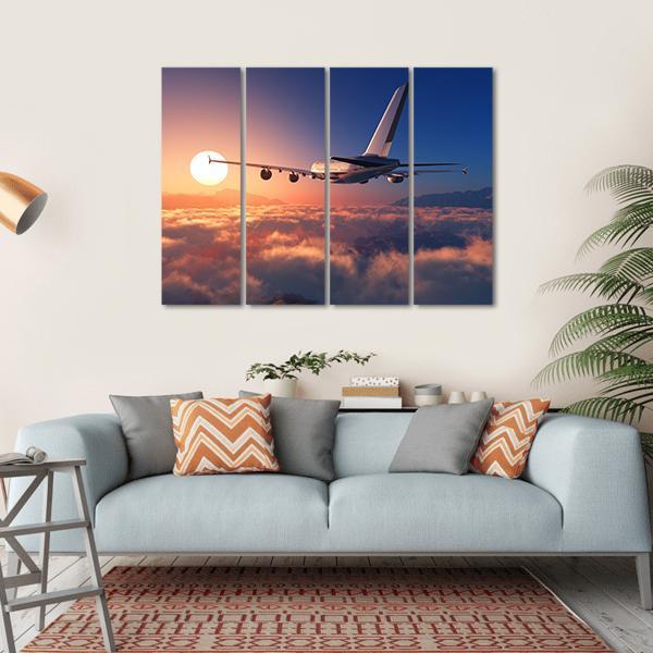 Passenger Plane Above The Clouds Canvas Wall Art-4 Horizontal-Gallery Wrap-34" x 24"-Tiaracle