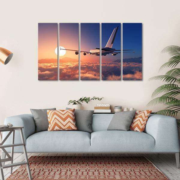 Passenger Plane Above The Clouds Canvas Wall Art-5 Horizontal-Gallery Wrap-22" x 12"-Tiaracle