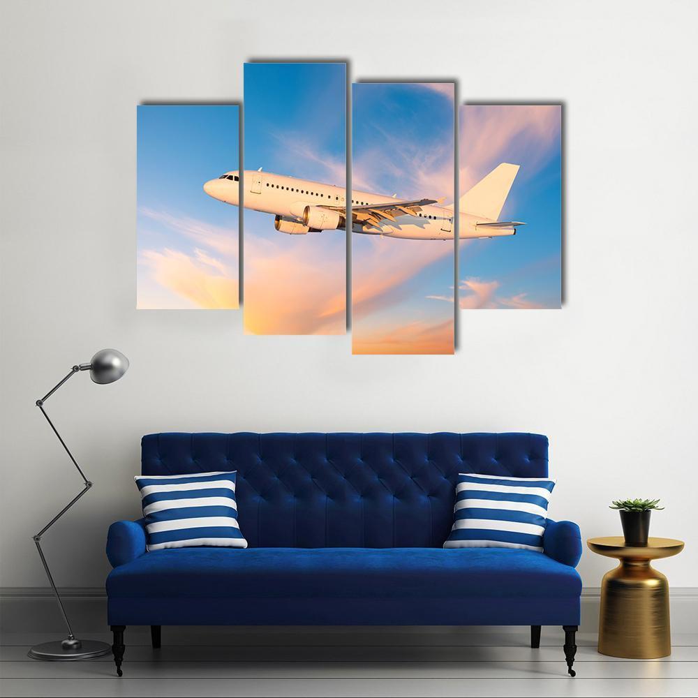 Passenger Plane Flies In Sky Canvas Wall Art-4 Pop-Gallery Wrap-50" x 32"-Tiaracle