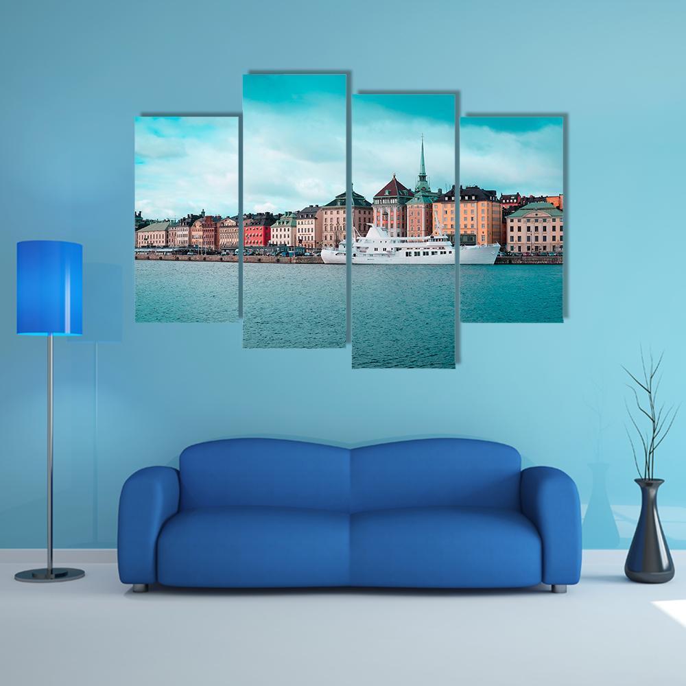 Passenger Ship In Stockholm Harbour Canvas Wall Art-4 Pop-Gallery Wrap-50" x 32"-Tiaracle