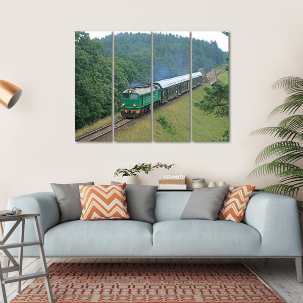 Passenger Train Passing Through Polish Countryside Canvas Wall Art-4 Horizontal-Gallery Wrap-34" x 24"-Tiaracle