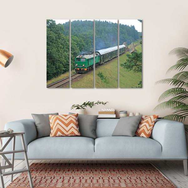 Passenger Train Passing Through Polish Countryside Canvas Wall Art-4 Horizontal-Gallery Wrap-34" x 24"-Tiaracle