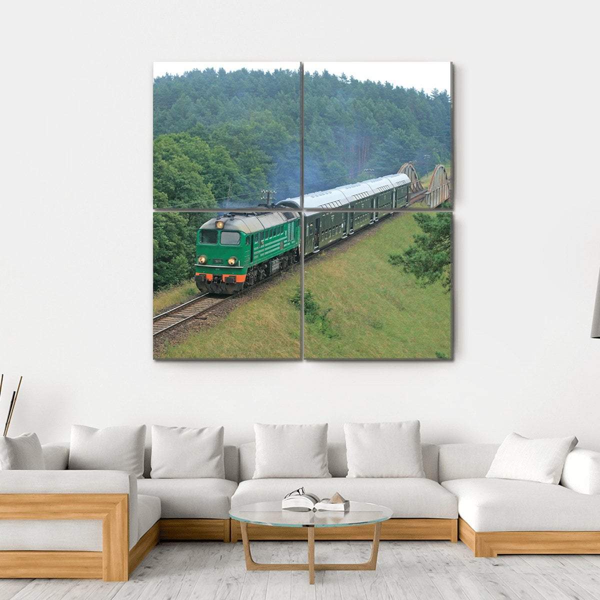 Passenger Train Passing Through Polish Countryside Canvas Wall Art-4 Square-Gallery Wrap-17" x 17"-Tiaracle