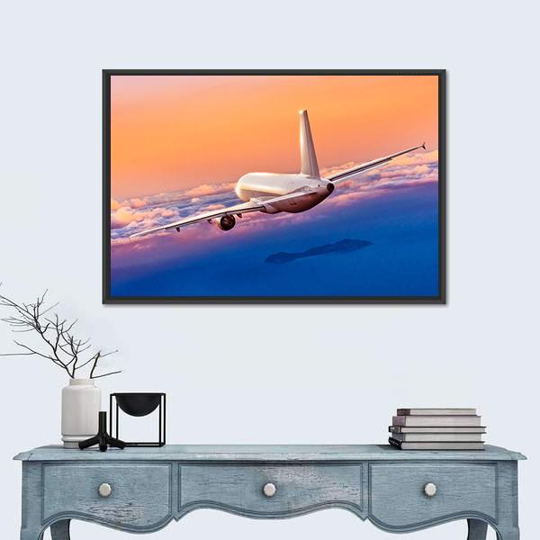 Passengers Commercial Airplane Canvas Wall Art-1 Piece-Floating Frame-24" x 16"-Tiaracle