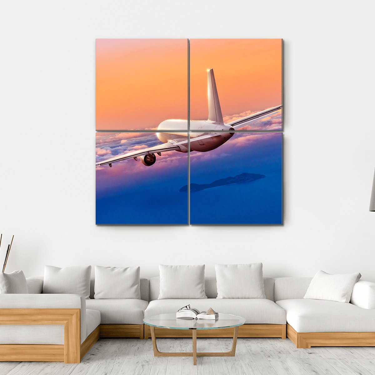 Passengers Commercial Airplane Canvas Wall Art-4 Square-Gallery Wrap-17" x 17"-Tiaracle