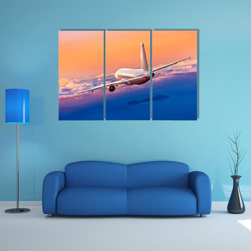 Passengers Commercial Airplane Canvas Wall Art-3 Horizontal-Gallery Wrap-37" x 24"-Tiaracle