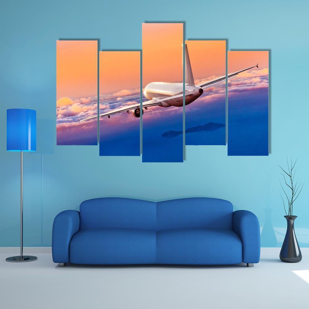 Passengers Commercial Airplane Canvas Wall Art-5 Pop-Gallery Wrap-47" x 32"-Tiaracle