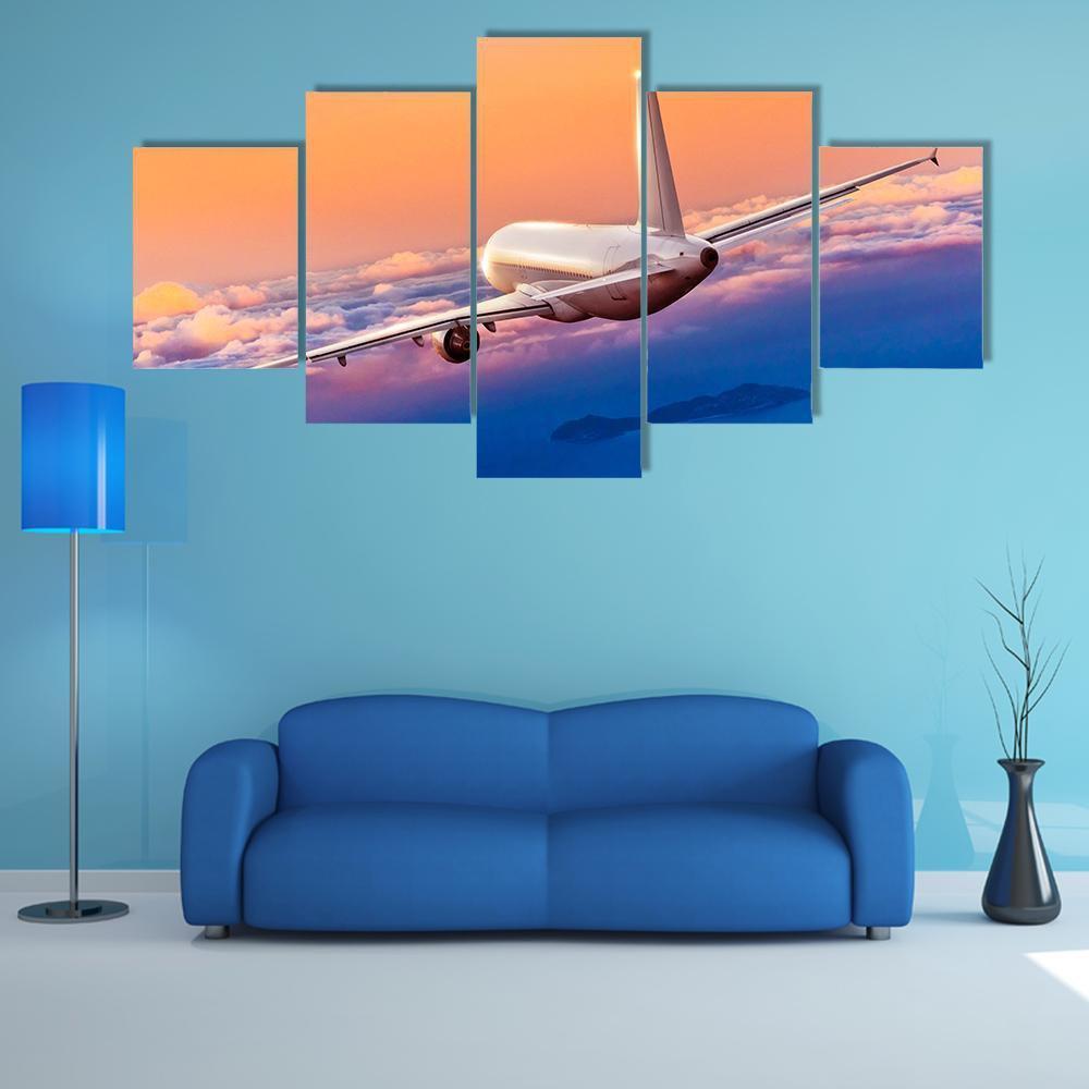 Passengers Commercial Airplane Canvas Wall Art-5 Star-Gallery Wrap-62" x 32"-Tiaracle