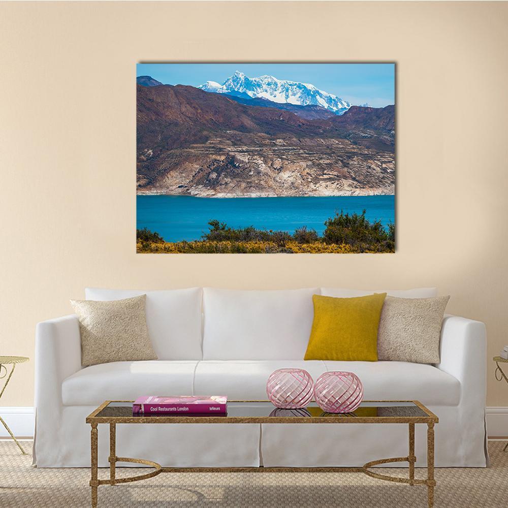 Patagonian Landscape With Mountains And Blue Lake Canvas Wall Art-1 Piece-Gallery Wrap-48" x 32"-Tiaracle
