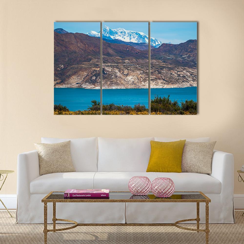 Patagonian Landscape With Mountains And Blue Lake Canvas Wall Art-3 Horizontal-Gallery Wrap-37" x 24"-Tiaracle