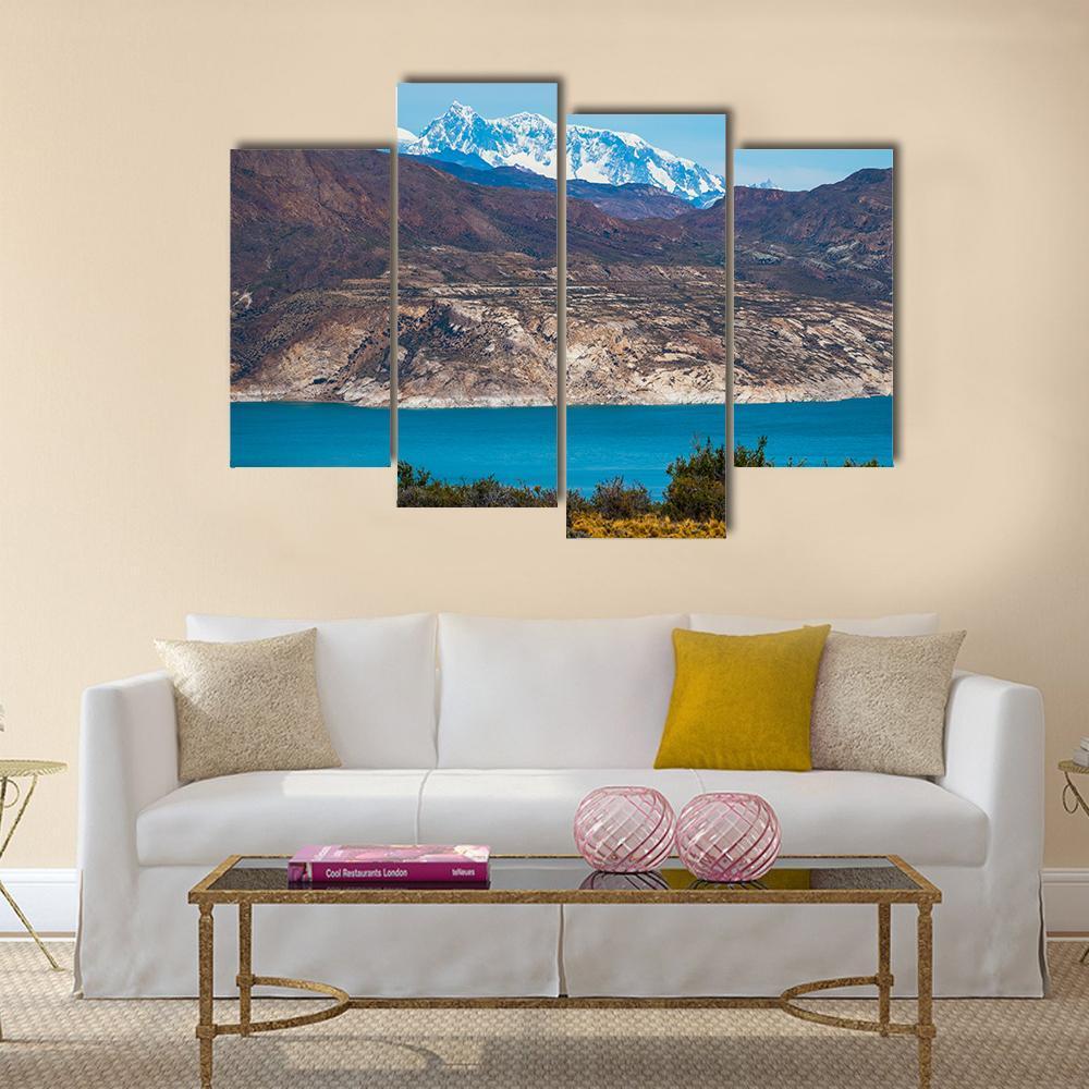 Patagonian Landscape With Mountains And Blue Lake Canvas Wall Art-4 Pop-Gallery Wrap-50" x 32"-Tiaracle